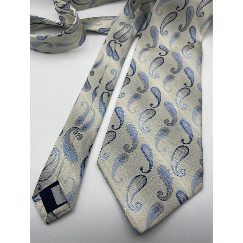Moda Campia Mens Blue Silver Paisley Silk Necktie Classic Formal Business Tie